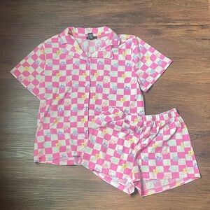 Forever 21 Kids Pink and White Floral Checkered Pajama Set